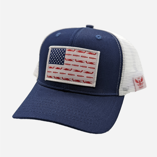 LifeandLiberTee American Csar Hh-60 Flag Trucker Hat Navy. Blue - Snapback Hat, Veteran Cap for Men Women - Breathable Mesh Side, Adjustable Fit